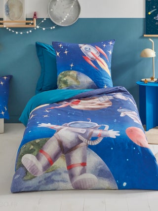 Parure de lit en percale de coton THOMAS bleu