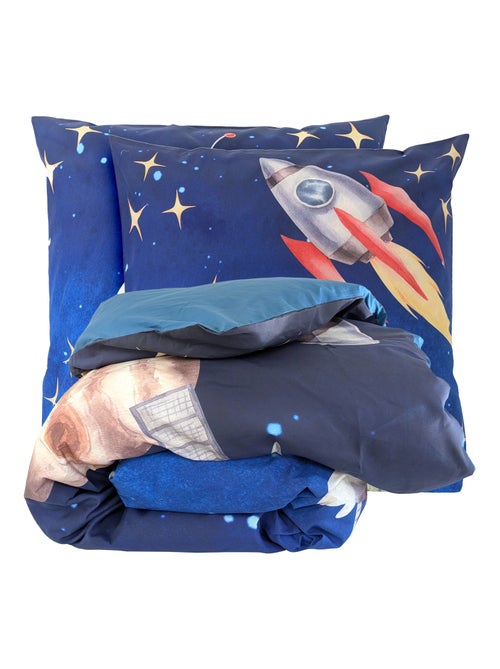 Parure de lit en percale de coton THOMAS bleu - Kiabi