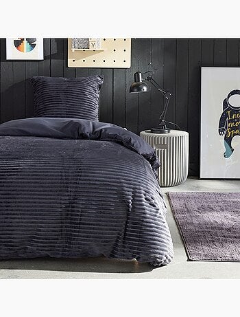 Parure de lit en polaire côtelé BIEN AU CHAUD