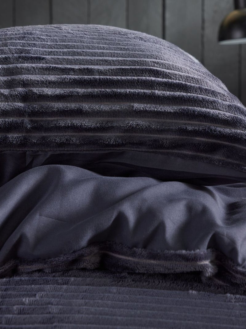 Parure de lit en polaire côtelé BIEN AU CHAUD gris anthracite - Kiabi