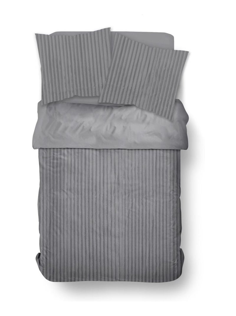 Parure de lit en polaire côtelé BIEN AU CHAUD Gris - Kiabi