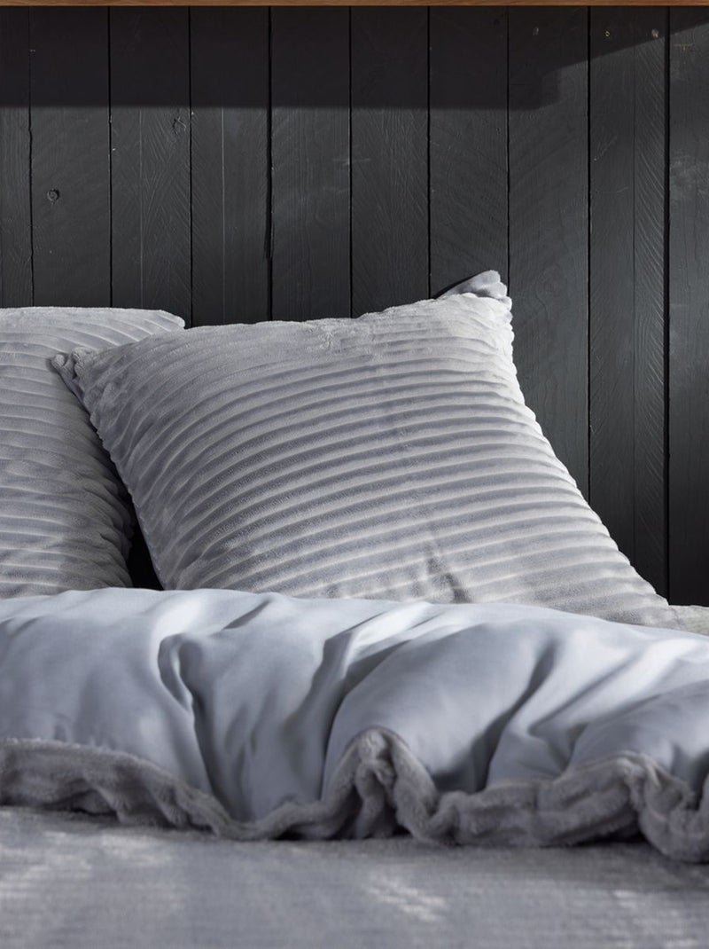 Parure de lit en polaire côtelé BIEN AU CHAUD Gris - Kiabi