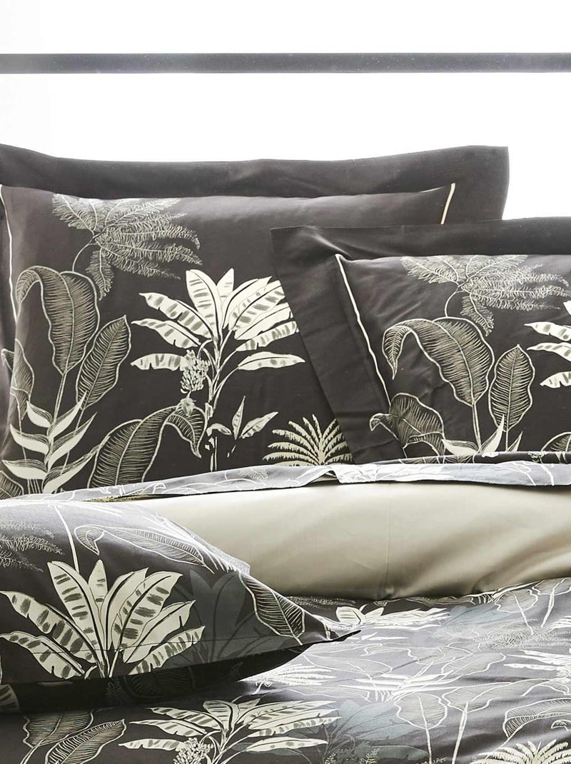 Parure de lit en satin aux feuilles tropicales gris anthracite - Kiabi