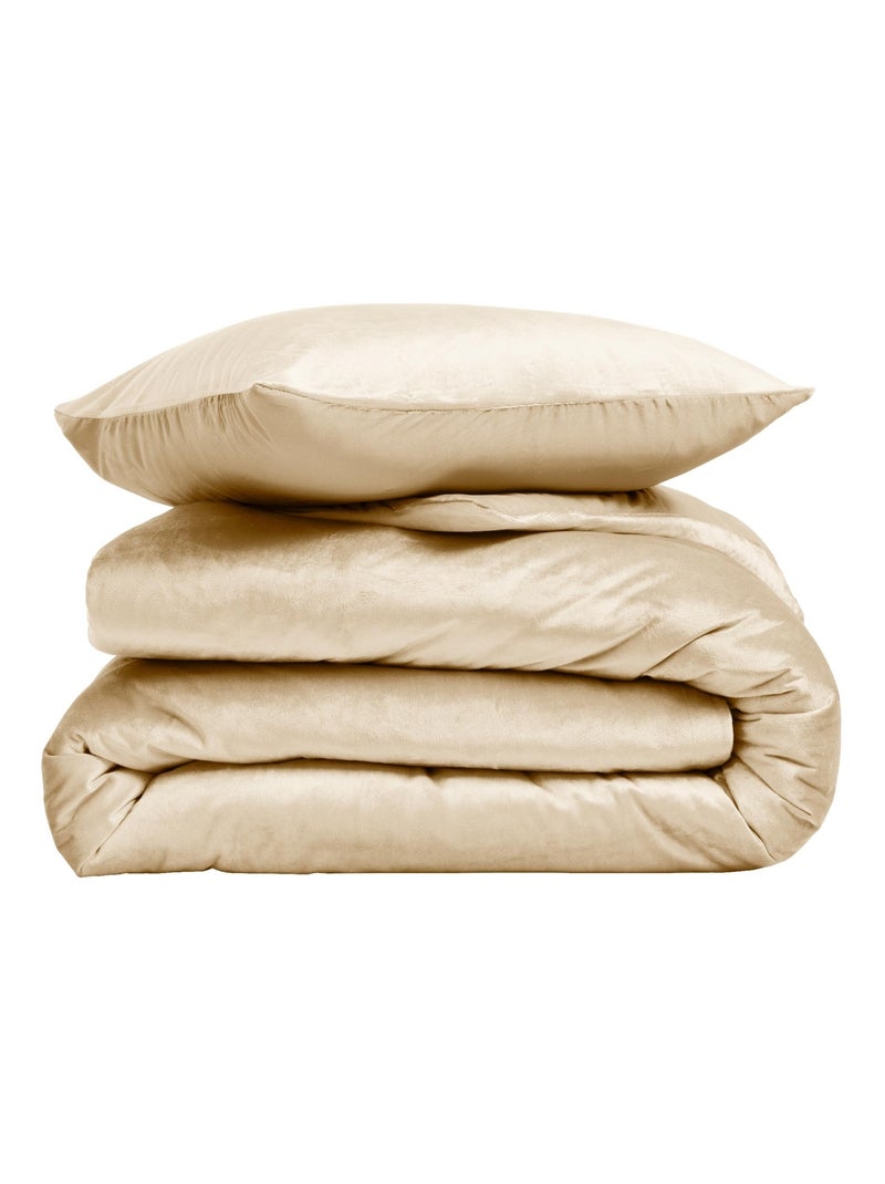 Parure de lit en velours uni Beige sable - Kiabi