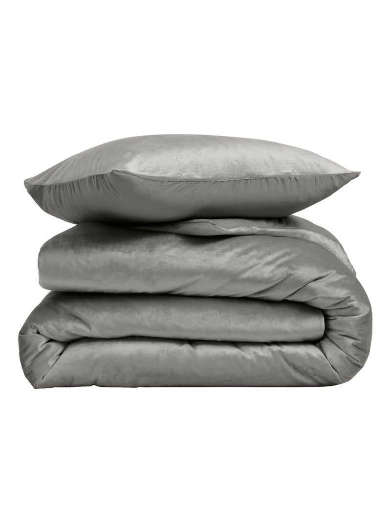 Parure de lit en velours uni gris anthracite - Kiabi