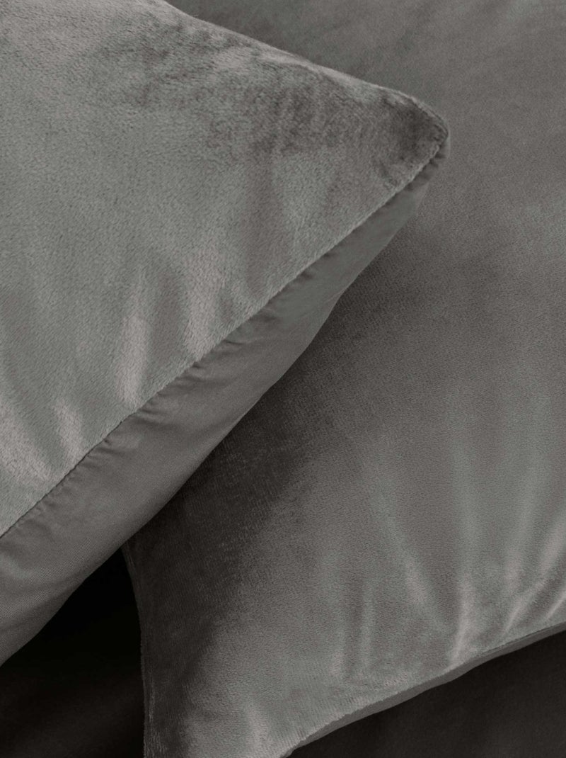Parure de lit en velours uni gris anthracite - Kiabi