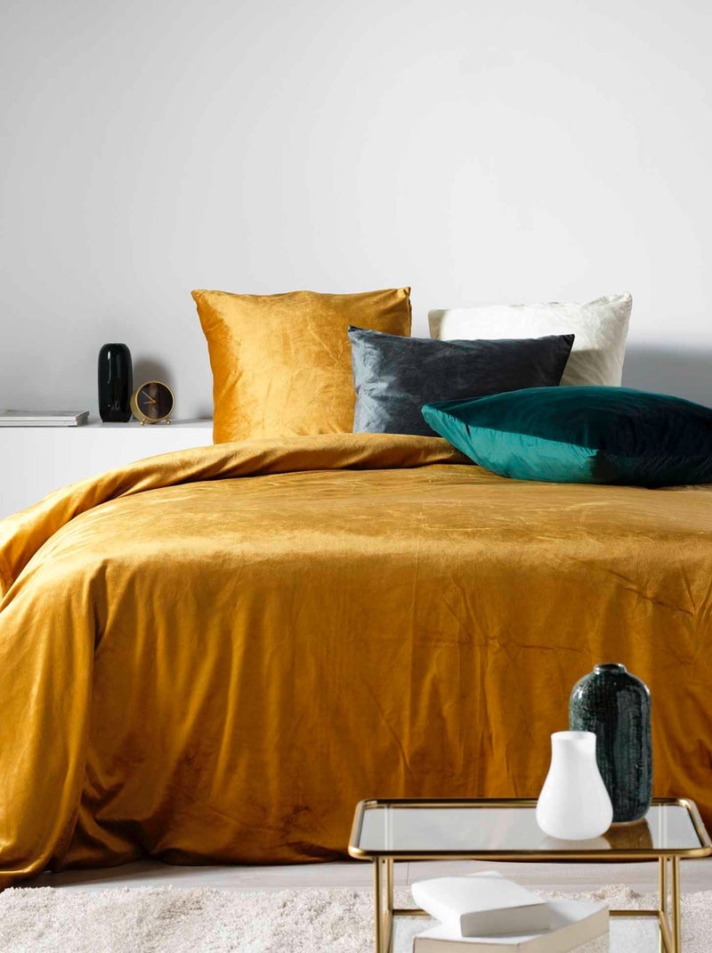 Parure de lit en velours uni gris anthracite - Kiabi