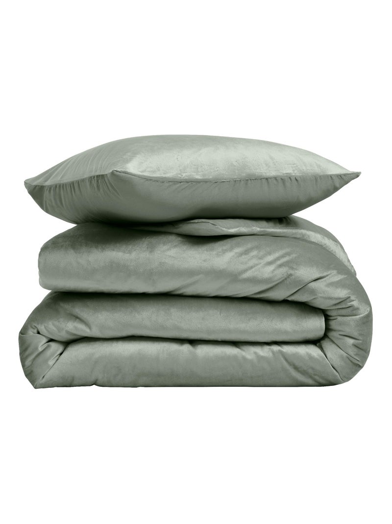 Parure de lit en velours uni Kaki - Kiabi