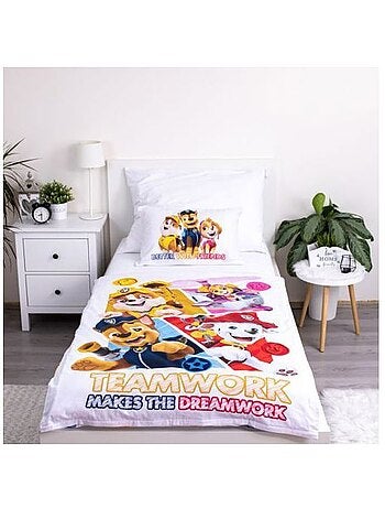 Parure de lit enfant - 100x135 cm réversible coton - pat'patrouille teamwork