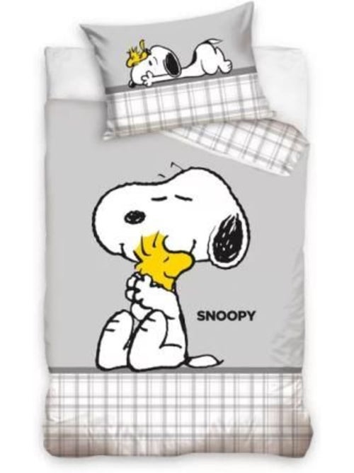 Parure de lit enfant - 100x135 cm réversible grise - snoopy & woodstock - Kiabi