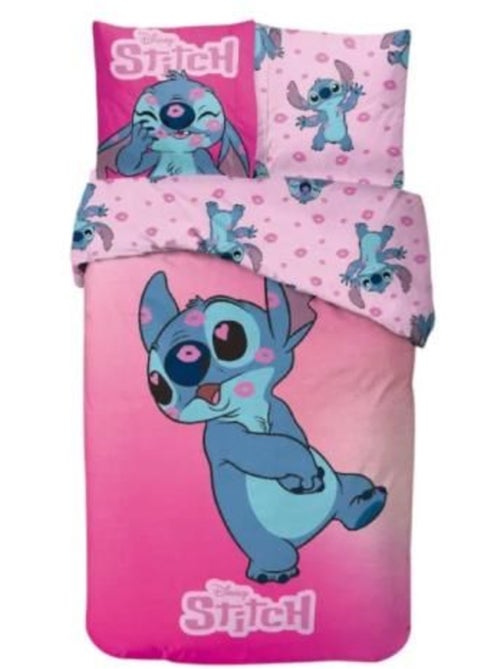 Parure de lit enfant - 140x200 cm 100% coton rose - disney lilo & stitch - Kiabi