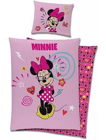 Parure de lit enfant - 140x200 cm réversible coton - disney minnie mouse