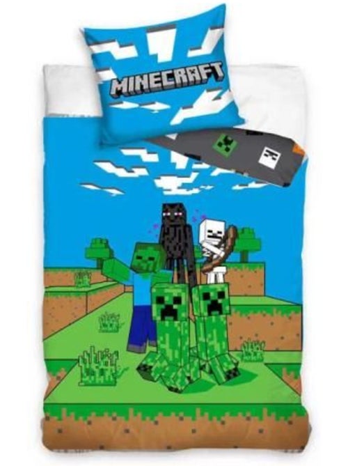 Parure de lit enfant - 140x200 cm réversible coton - minecraft ambush - Kiabi