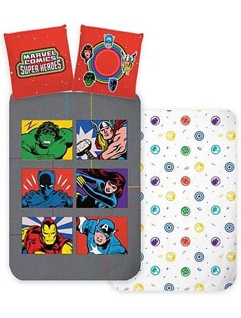 Parure de lit enfant - 140x200 cm réversible grise - marvel avengers