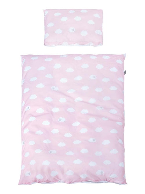 Parure de lit enfant - Housse de couette + taie d'oreiller en coton 'Roba kleine wolke rosa' - Kiabi