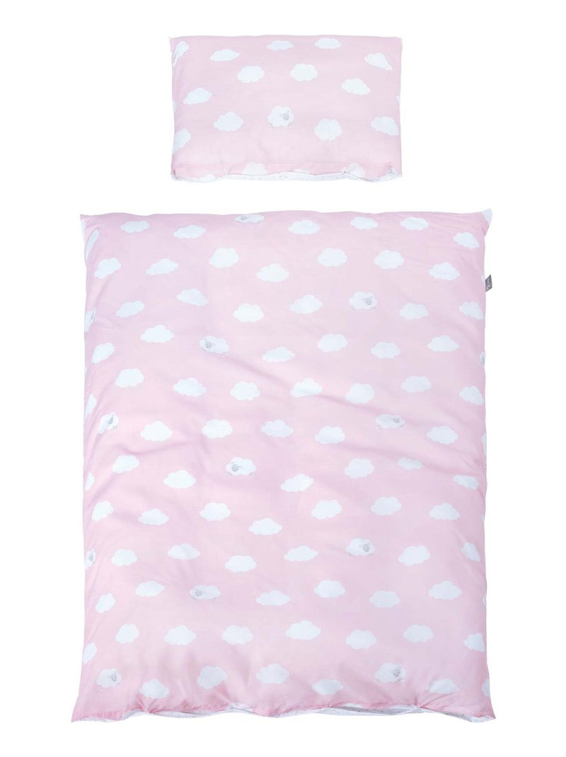 Parure de lit enfant - Housse de couette + taie d'oreiller en coton 'Roba kleine wolke rosa' Rose clair - Kiabi