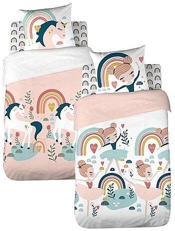 Parure de lit enfant - réversible licorne - 2 pièces