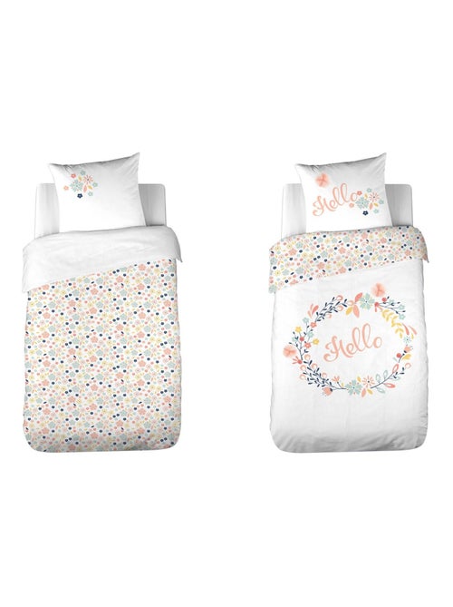 Parure de lit enfant 100% coton à message HELLO - Kiabi
