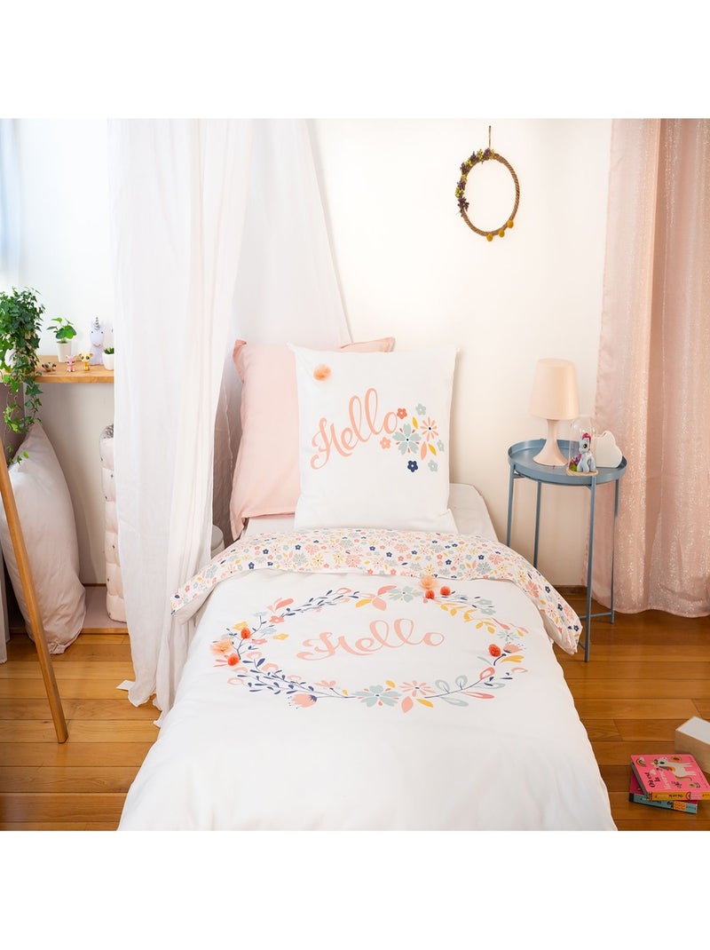Parure de lit enfant 100% coton à message HELLO Rose - Kiabi