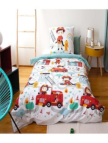 Parure de lit enfant 100% coton adouci motif pompier