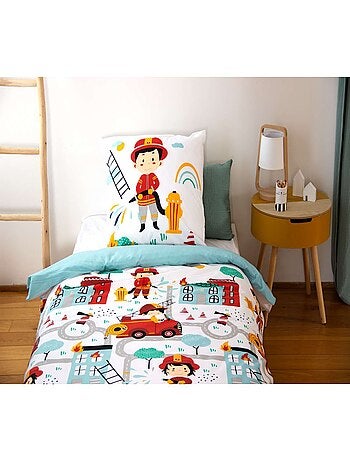Parure de lit enfant 100% coton adouci motif pompier