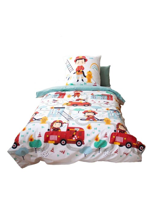 Parure de lit enfant 100% coton adouci motif pompier - Kiabi