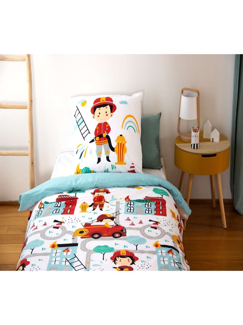 Parure de lit enfant 100% coton adouci motif pompier Multicolore - Kiabi