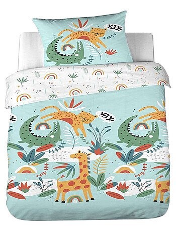 Parure de lit enfant 100% coton adouci motif safari