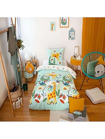 Parure de lit enfant 100% coton adouci motif safari