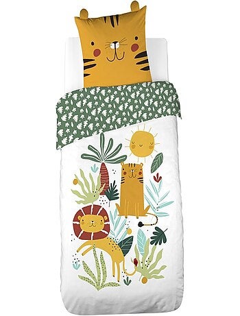 Parure de lit enfant 100% coton adouci motif tigre avec oreilles ludiques