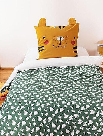 Parure de lit enfant 100% coton adouci motif tigre avec oreilles ludiques