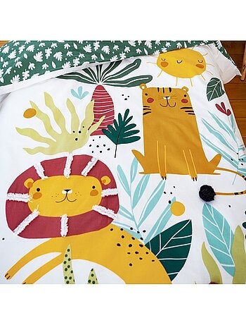 Parure de lit enfant 100% coton adouci motif tigre avec oreilles ludiques