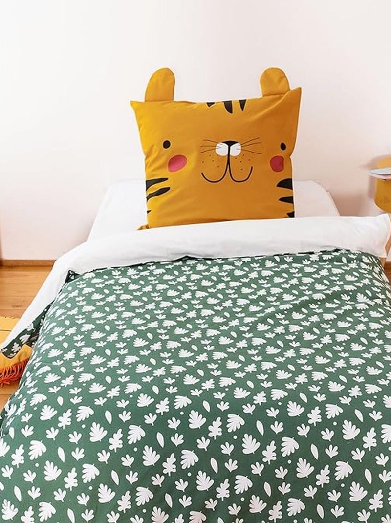 Parure de lit enfant 100% coton adouci motif tigre avec oreilles ludiques Orange - Kiabi