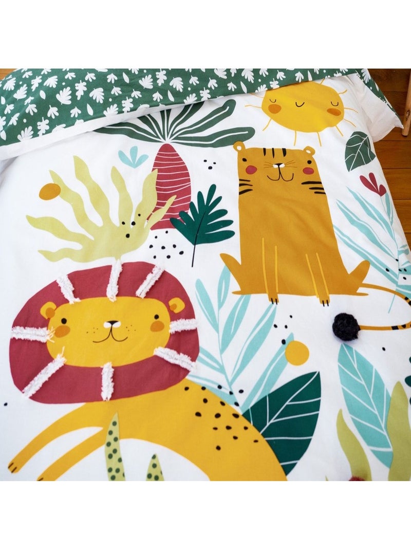 Parure de lit enfant 100% coton adouci motif tigre avec oreilles ludiques Orange - Kiabi