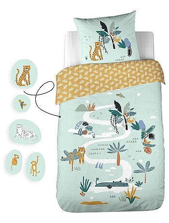 Parure de lit enfant 100% coton avec animaux à scratch