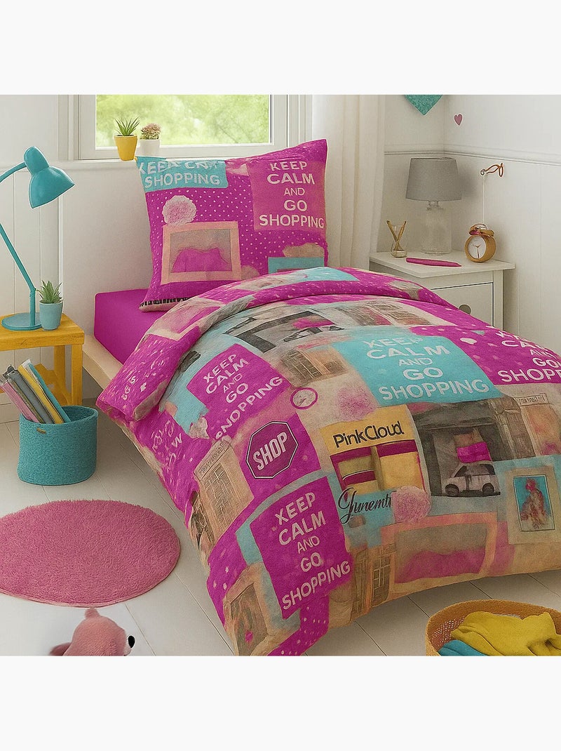 Parure de lit enfant 100 % coton happy Rose - Kiabi