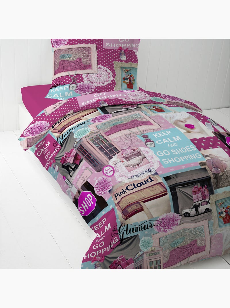 Parure de lit enfant 100 % coton happy Rose - Kiabi
