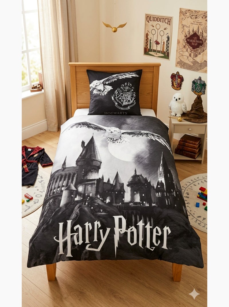 Parure de Lit Enfant, 100% Coton, Harry Potter Réversible Edwige, Lit 1 Place Noir - Kiabi