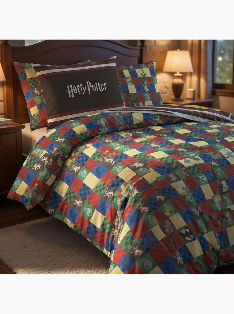 Parure de lit enfant 100% coton imprimées - Harry Potter Marron - Kiabi