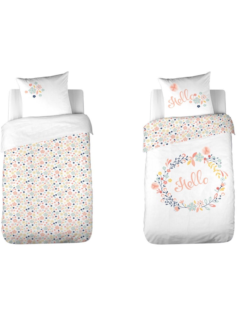 Parure de lit enfant 100% coton imprimées - Hello Blanc - Kiabi