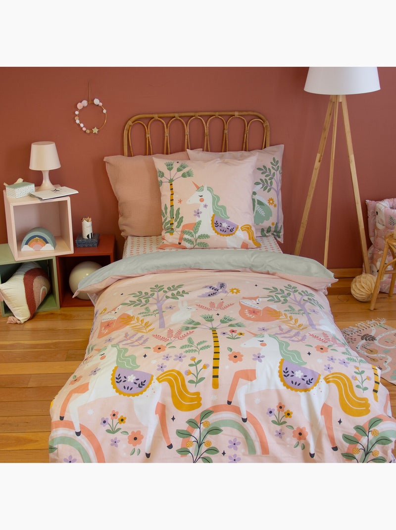 Parure de lit enfant 100% coton imprimées - LICORNE Blanc - Kiabi
