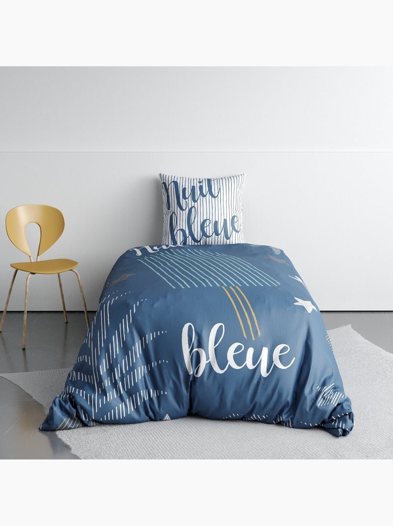 Parure de lit enfant 100% coton imprimées - NUIT BLEUE Bleu - Kiabi