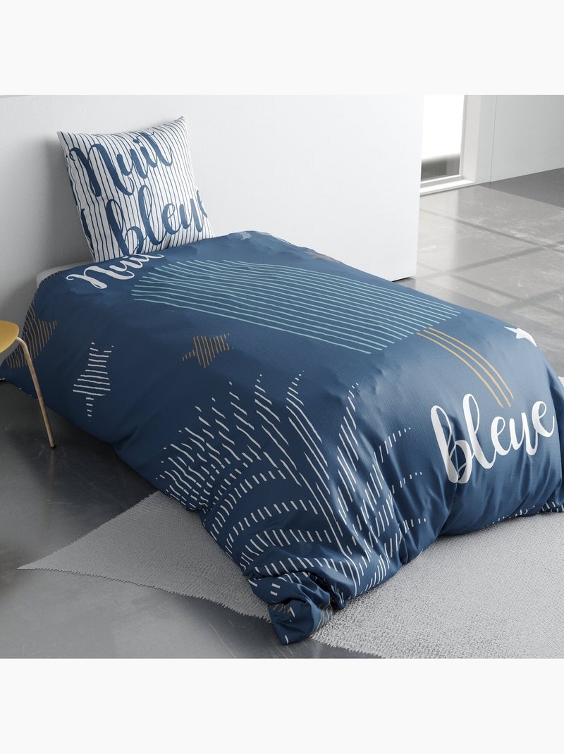 Parure de lit enfant 100% coton imprimées - NUIT BLEUE Bleu - Kiabi