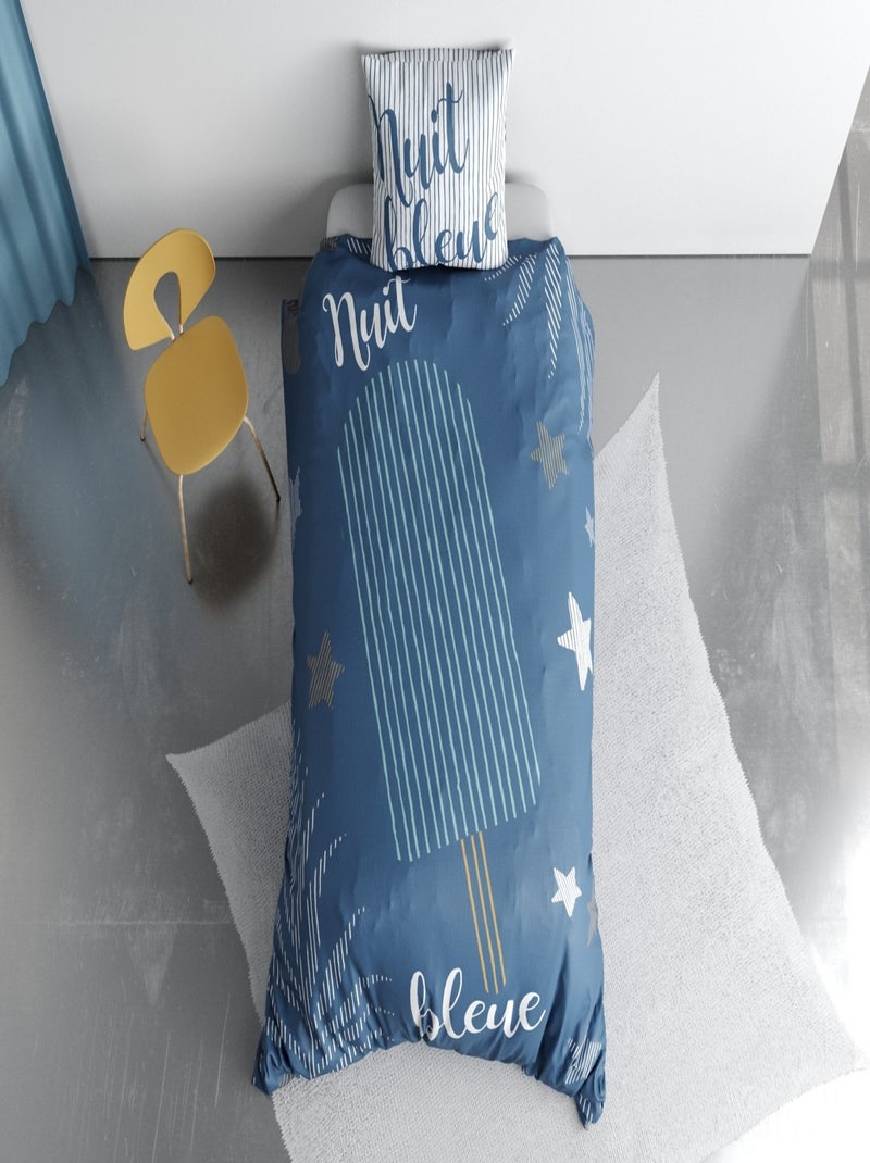Parure de lit enfant 100% coton imprimées - NUIT BLEUE Bleu - Kiabi