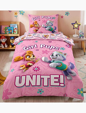 Parure de Lit Enfant, 100% Coton Lit Une Place, Pat' Patrouille Stella et Everest Réversible