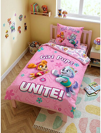 Parure de Lit Enfant, 100% Coton Lit Une Place, Pat' Patrouille Stella et Everest Réversible