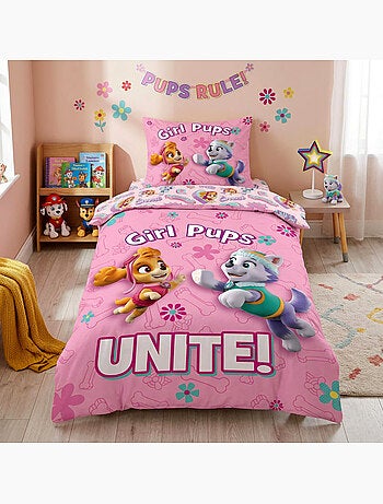 Parure de Lit Enfant, 100% Coton Lit Une Place, Pat' Patrouille Stella et Everest Réversible