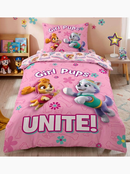 Parure de Lit Enfant, 100% Coton Lit Une Place, Pat' Patrouille Stella et Everest Réversible - Kiabi