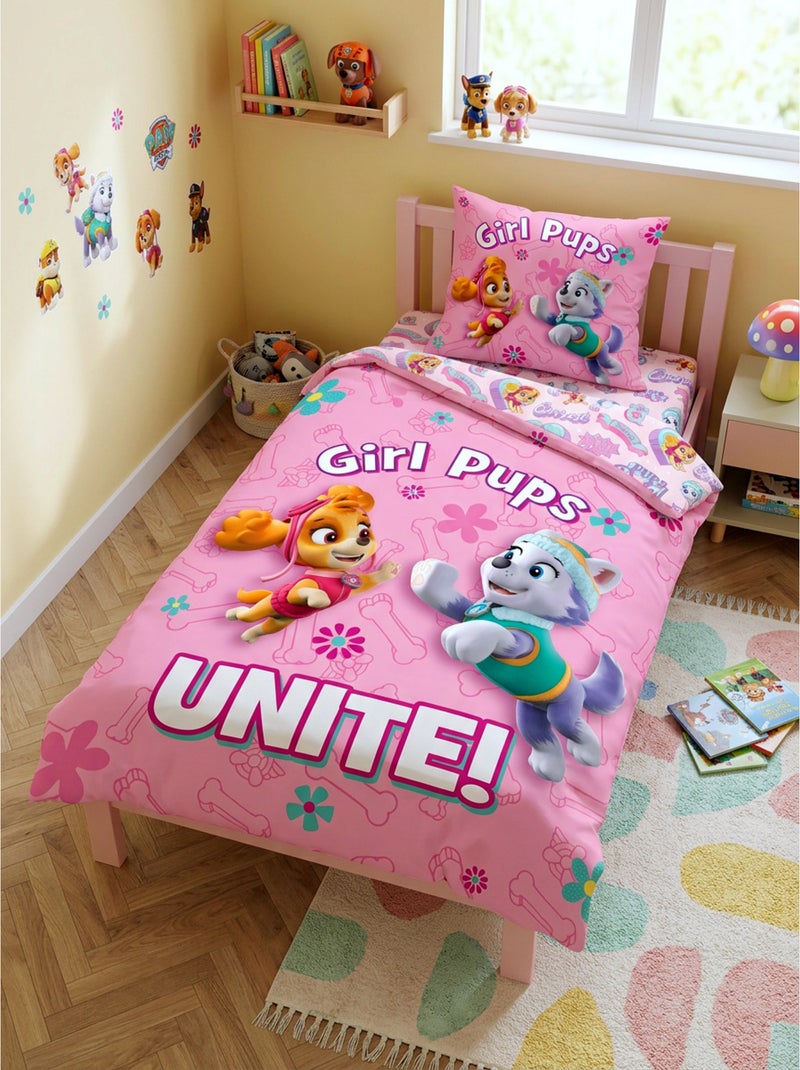 Parure de Lit Enfant, 100% Coton Lit Une Place, Pat' Patrouille Stella et Everest Réversible Rose - Kiabi