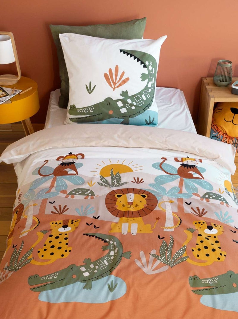 Parure de lit enfant 100% coton motif animaux de la savane Multicolore - Kiabi